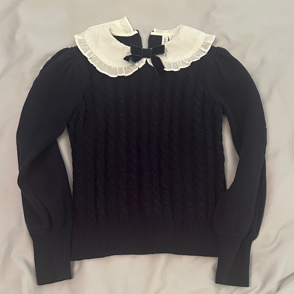 Janie and Jack Navy Blue Sweater with White Ruffled Collar - Picture 1 of 2
